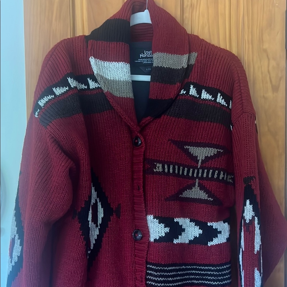 Red Patterned Women's Sweater fleece lining